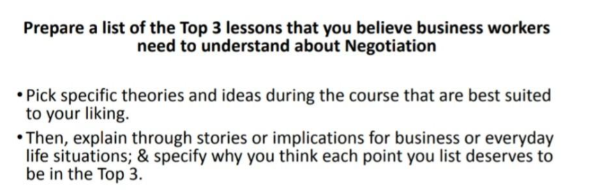 Prepare a list of the Top 3 lessons that you