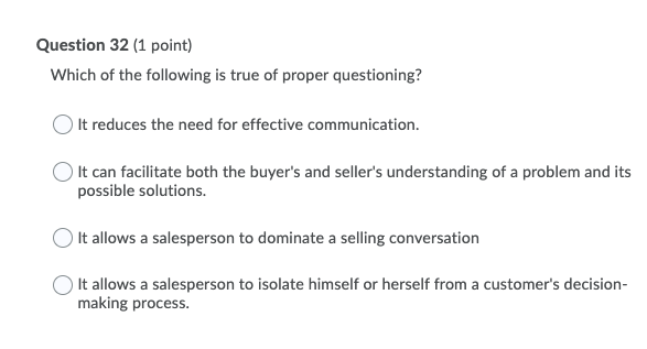 Question 30 (1 point) Pharmaceutical salespeople