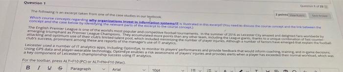 Question 1 The following is an except the from