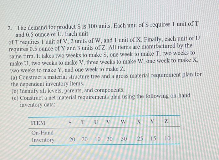 part A and B 2. The demand for product S is 100