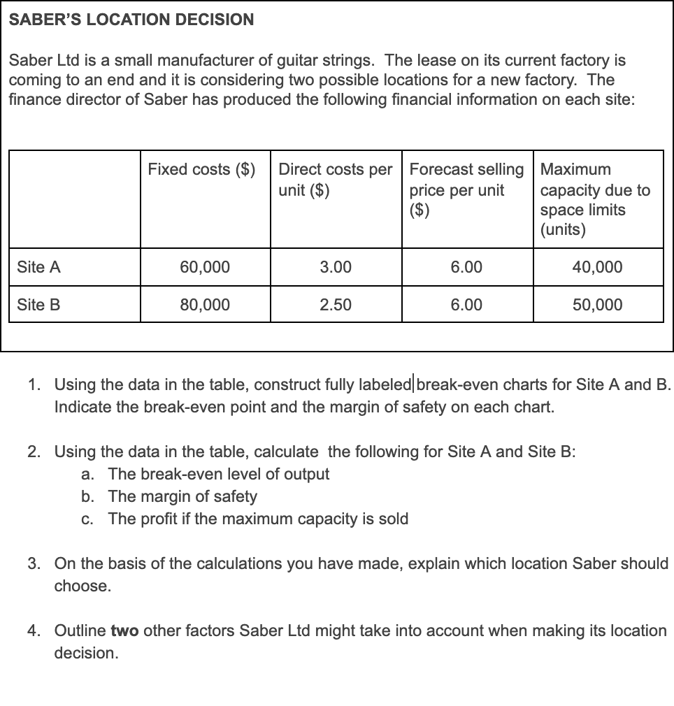 SABER'S LOCATION DECISION Saber Ltd is a small