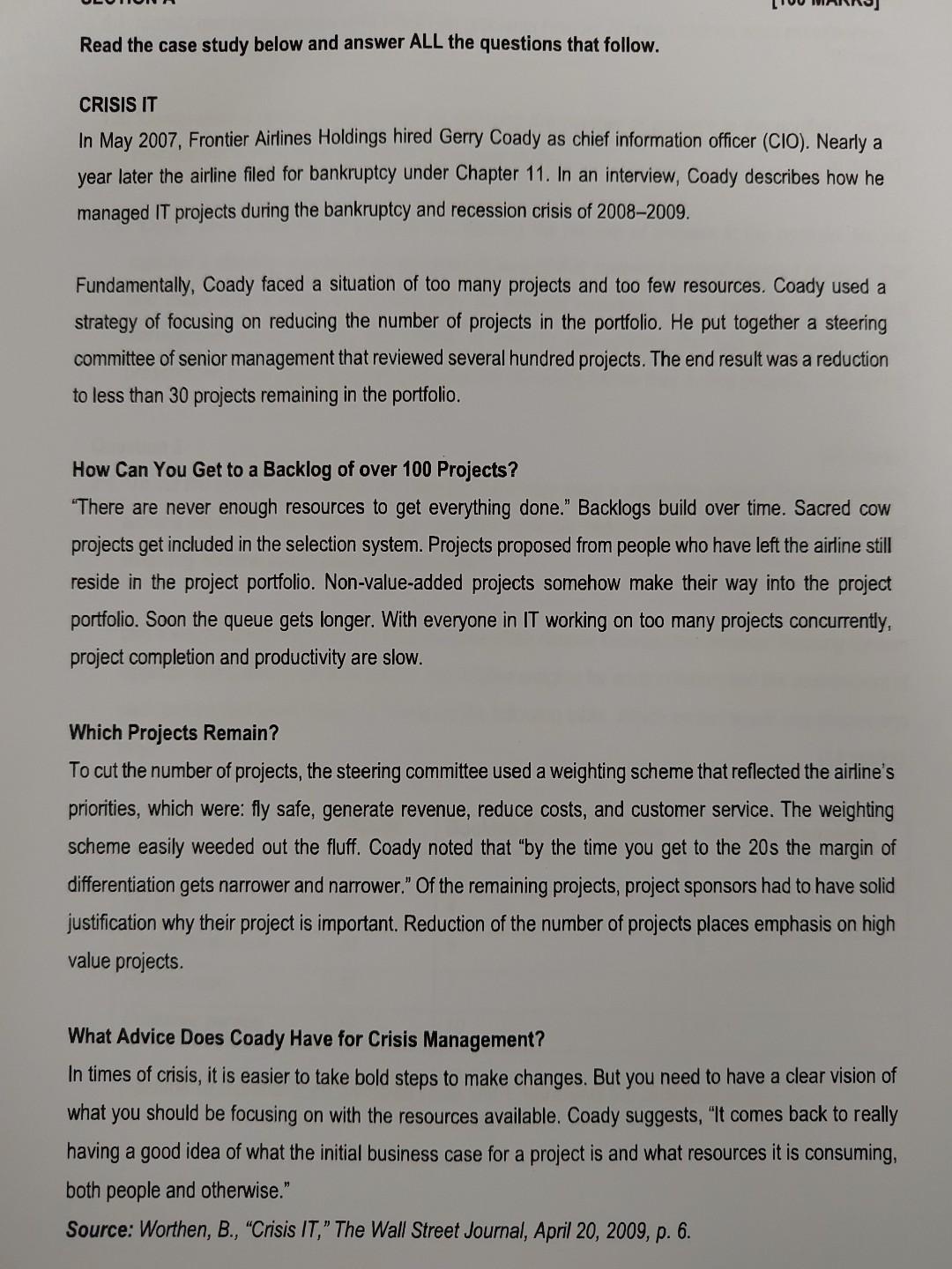 Read the case study below and answer ALL the