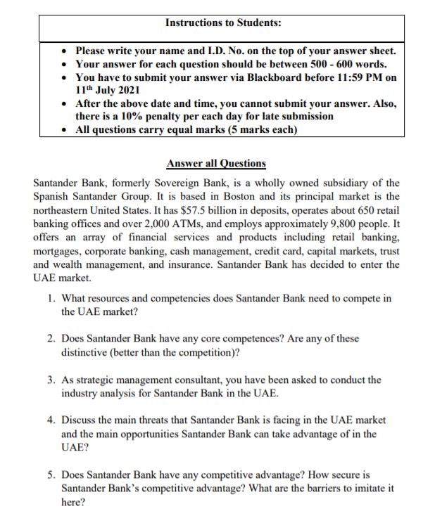 Answer q5 only Instructions to Students: Please