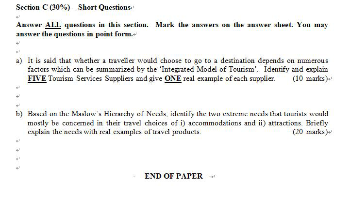 Section C (30%) - Short Questions Answer ALL
