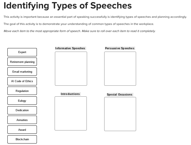 Identifying Types of Speeches This activity is