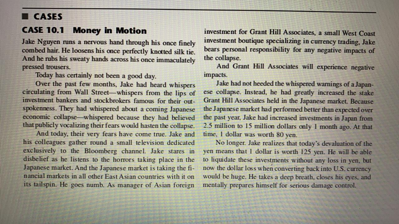 NNeeded on CPLEX CASES CASE 10.1 Money in Motion