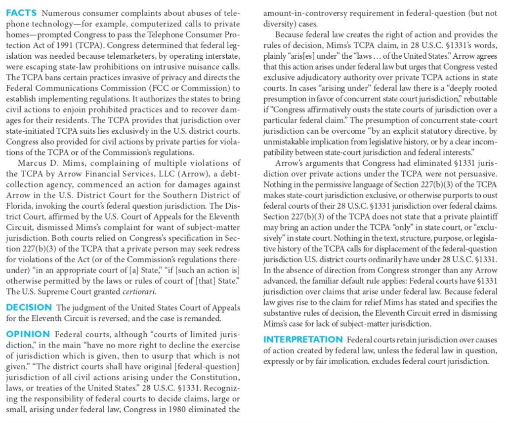 Answer the following about Mims v. arrow