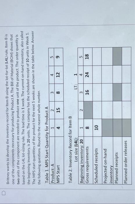 Brittney wants to develop the inventory record