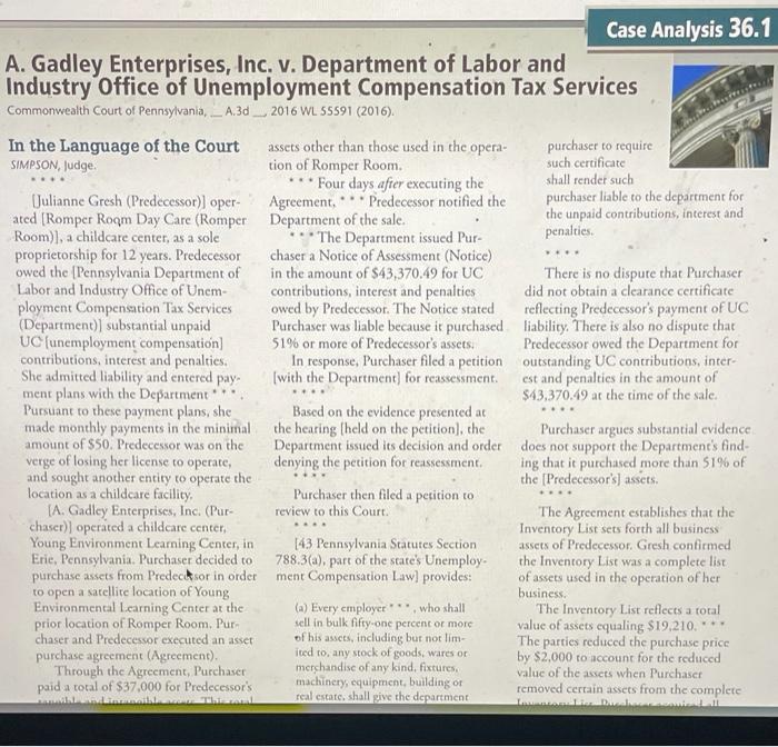 can you write a summary of case study 36.1? .