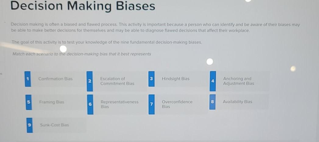 Decision Making Biases Decision making is often a