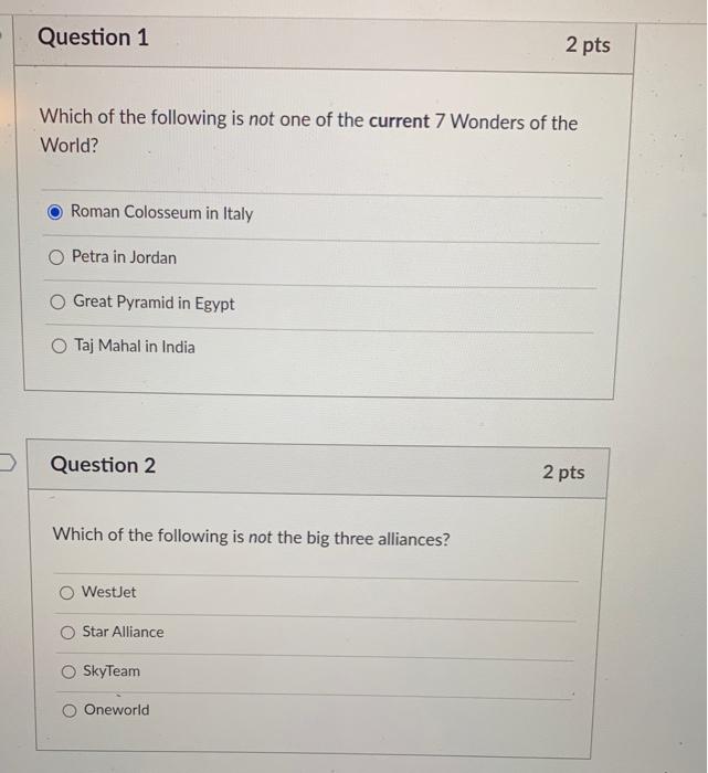 Question 1 2 pts Which of the following is not