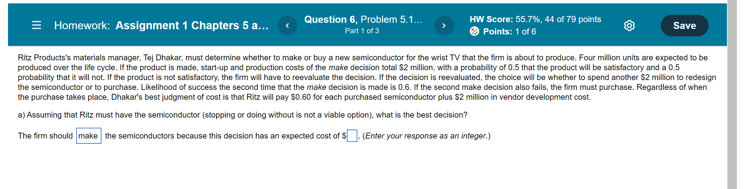 = Homework: Assignment 1 Chapters 5 a... Question