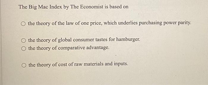 The Big Mac Index by The Economist is based on