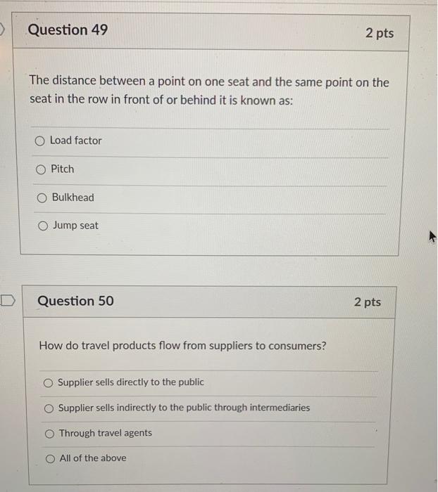 Question 49 2 pts The distance between a point on