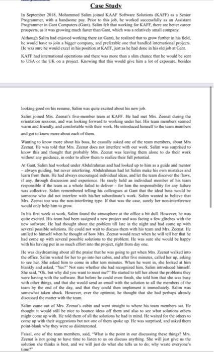 Case Study In September 2018, Mohammed Salim