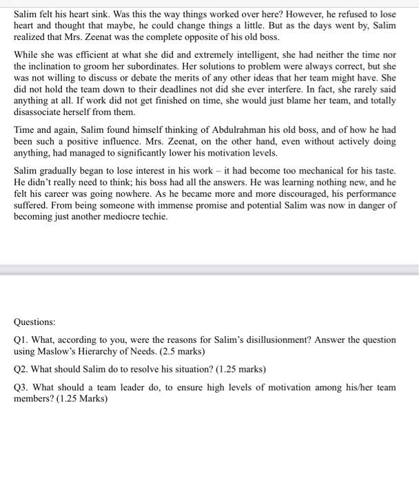 Case Study In September 2018, Mohammed Salim