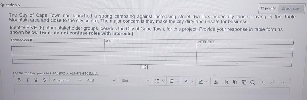 Save Answer Question 5 12 points The City of Cape