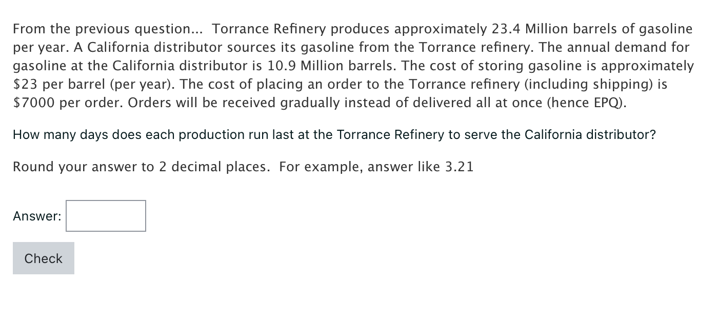 From the previous question... Torrance Refinery