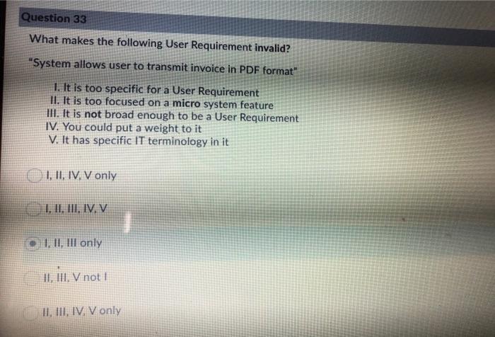 Question 33 What makes the following User