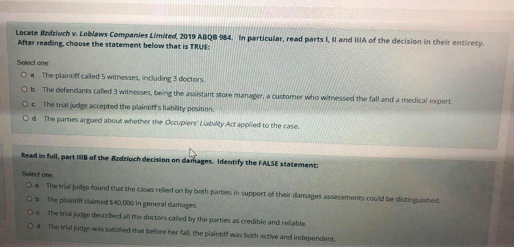 Locate Bzdziuch v. Loblaws Companies Limited,