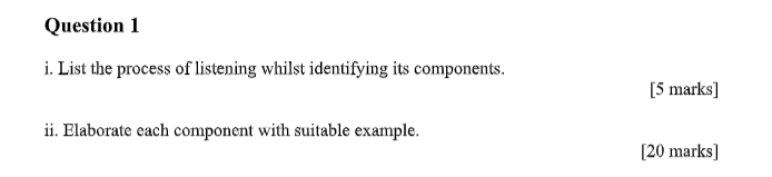 Question 1 i. List the process of listening