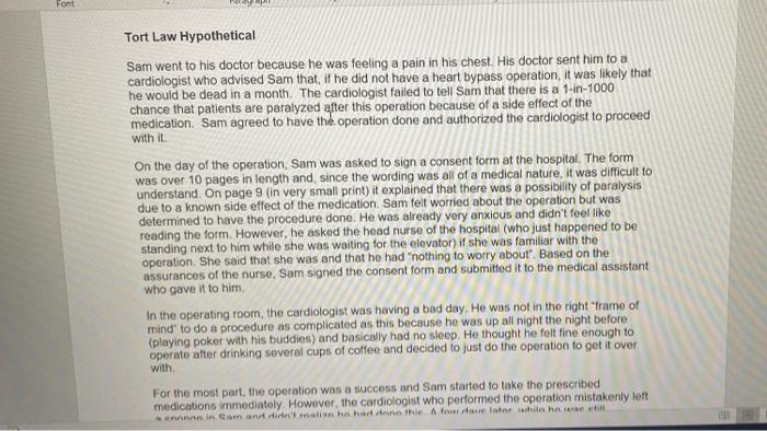 Tort Law Hypothetical Sam went to his doctor