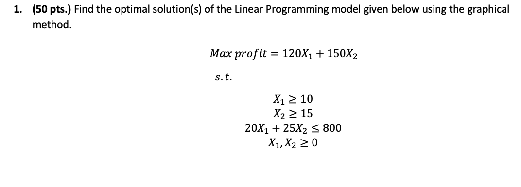 1. (50 pts.) Find the optimal solution(s) of the