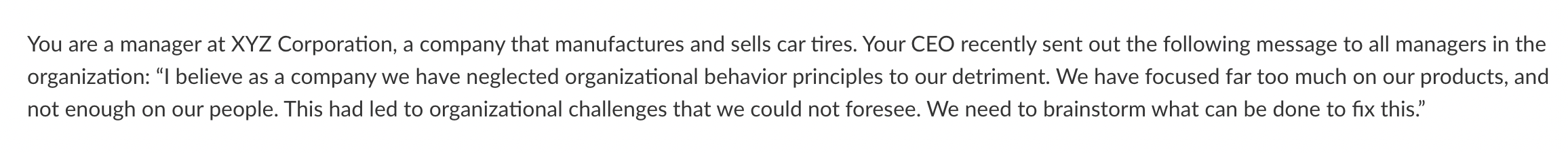 You are a manager at XYZ Corporation, a company