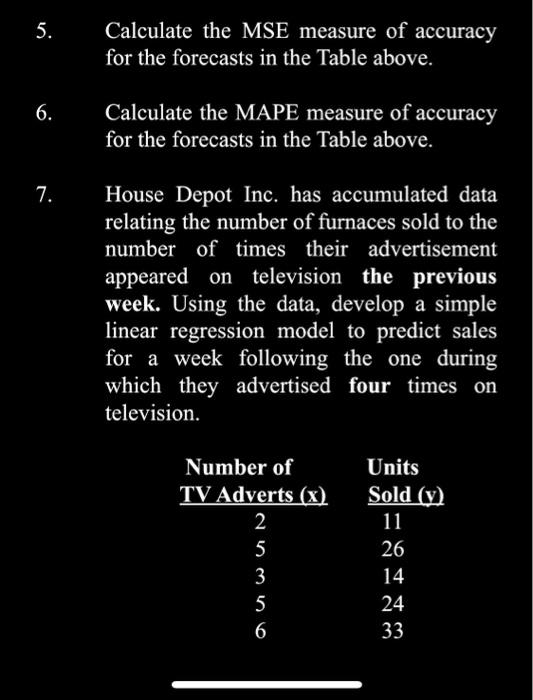 5. Calculate the MSE measure of accuracy for the