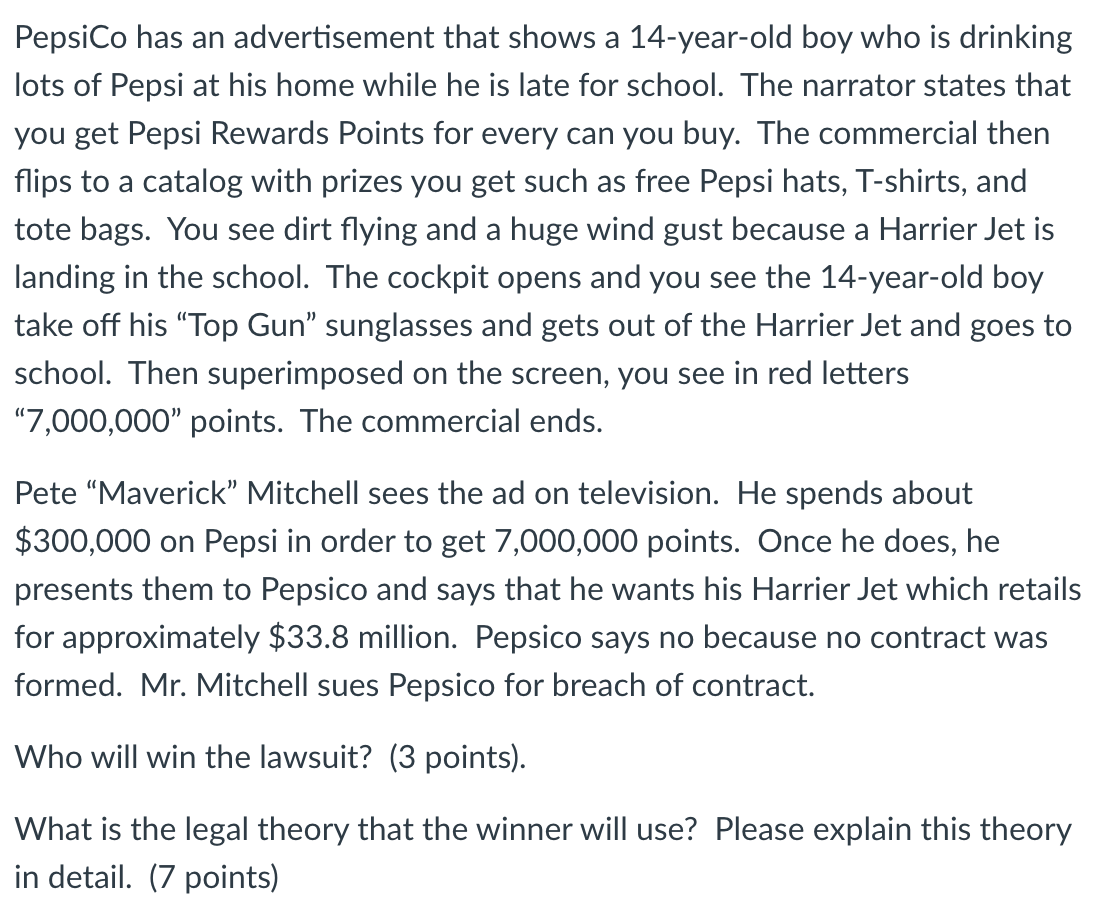 bus. law PepsiCo has an advertisement that shows