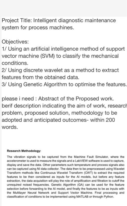 Project Title: Intelligent diagnostic maintenance