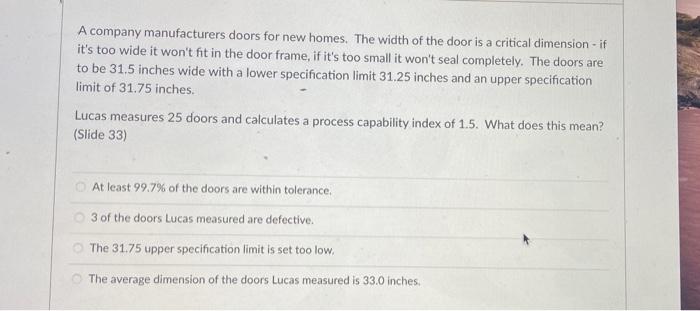 A company manufacturers doors for new homes. The