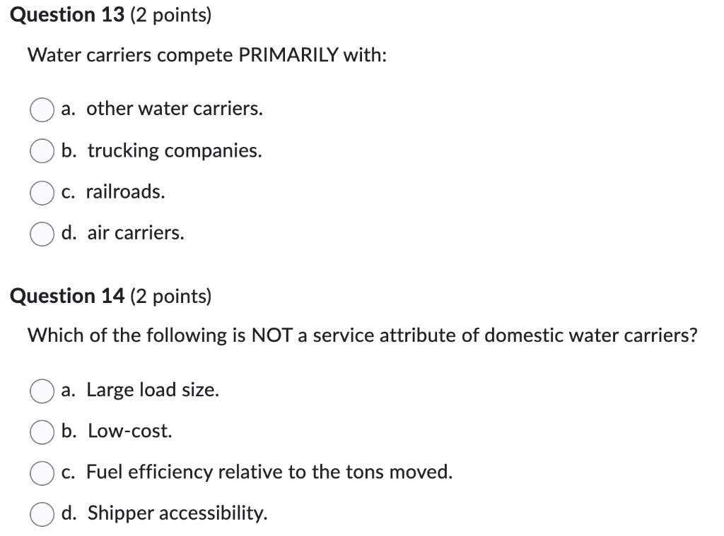 Water carriers compete PRIMARILY with: a. other