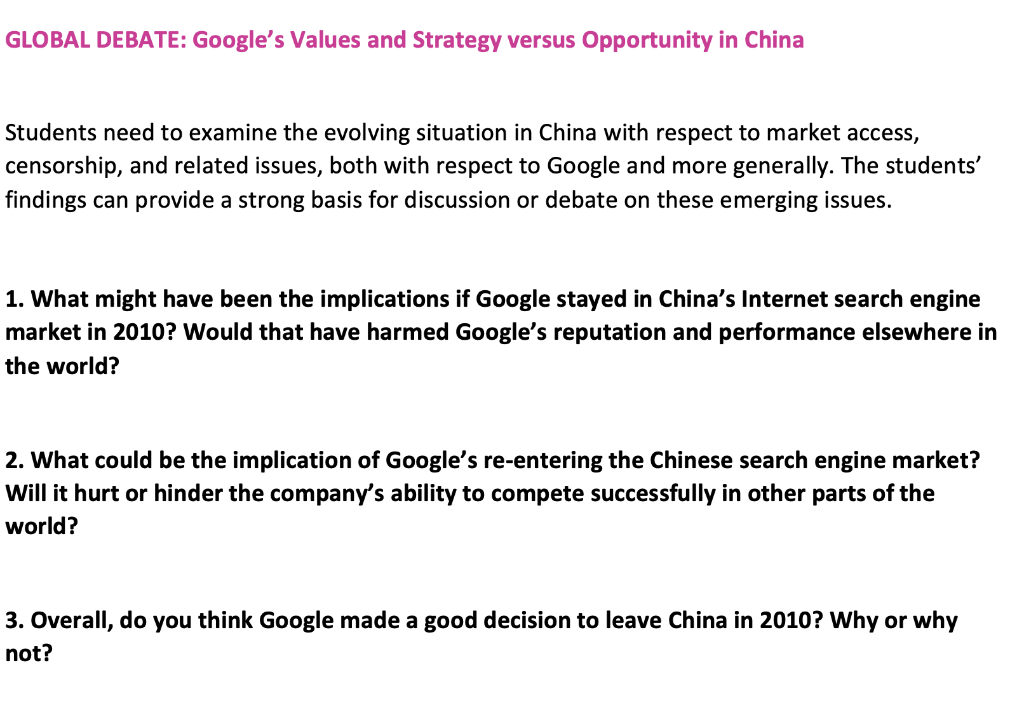 please answer Question 1,2,3, GLOBAL DEBATE: