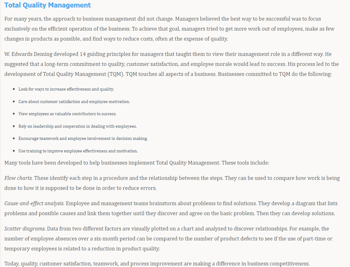 Total Quality Management For many years, the