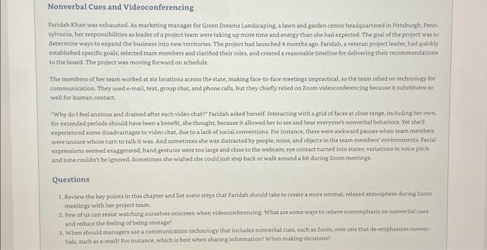 Nonverbal Cues and Videoconferencing Faridah Khun