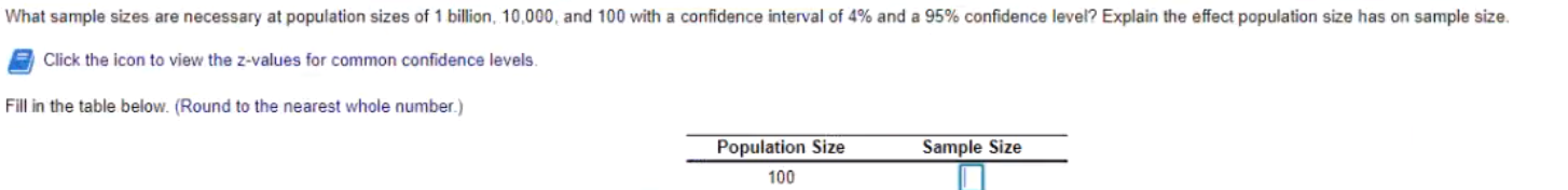 What sample sizes are necessary at population