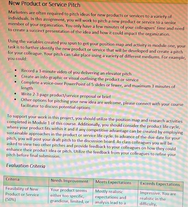 New Product or Service Pitch Marketers are often