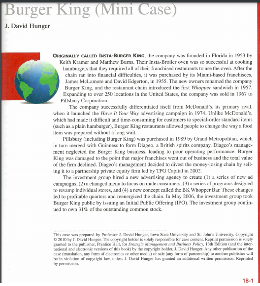 burger king External Analysis 1. Opportunities a.