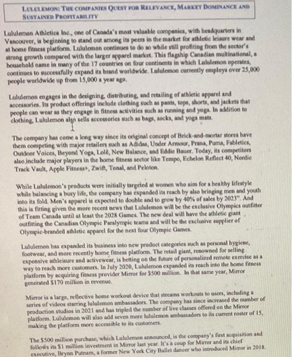 1 LULULEMON THE COMPANIES QUEST FOR RELEVANCE,