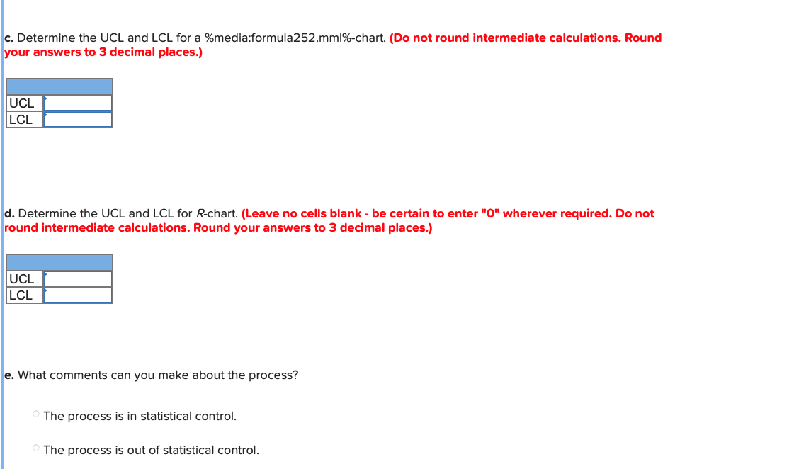 c. Determine the UCL and LCL for a