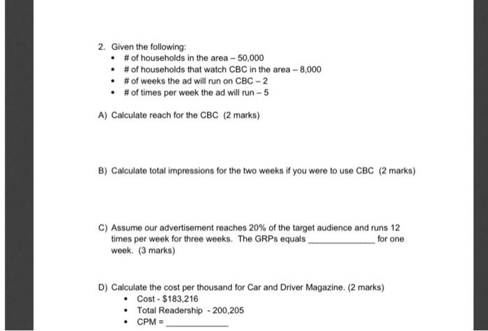 2. Given the following: # of households in the