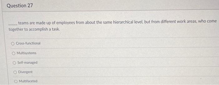 Question 27 teams are made up of employees from