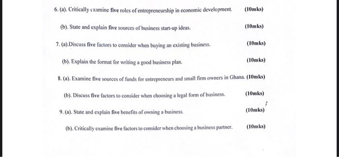 6. (a). Critically sxamine five roles of