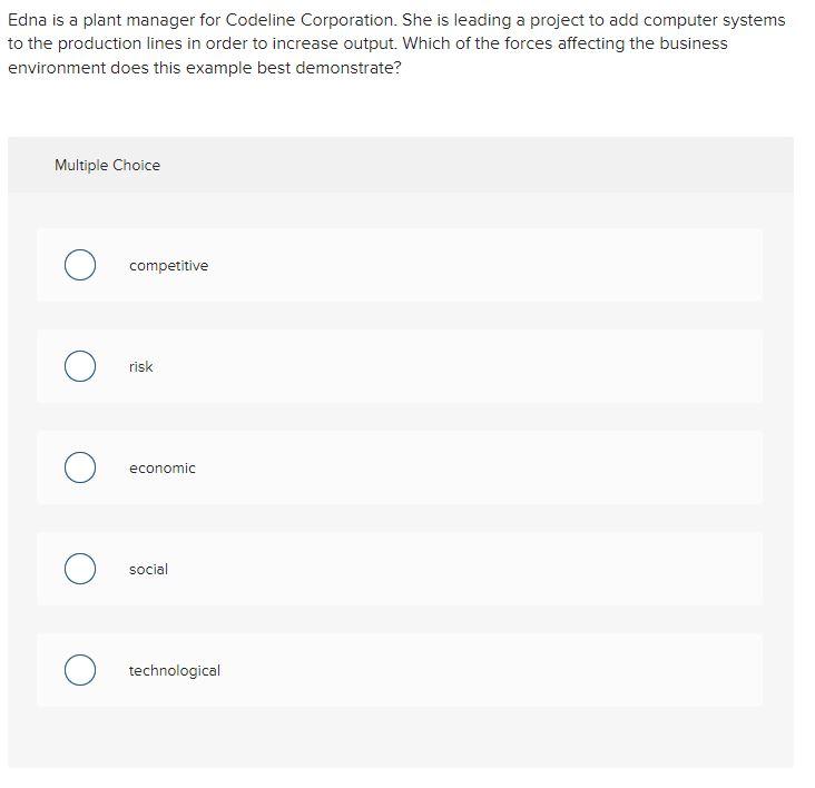 Edna is a plant manager for Codeline Corporation.