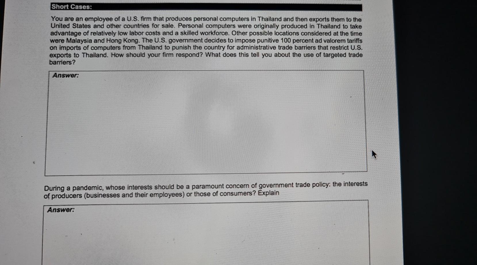 Please answer the two questions Short Cases: You