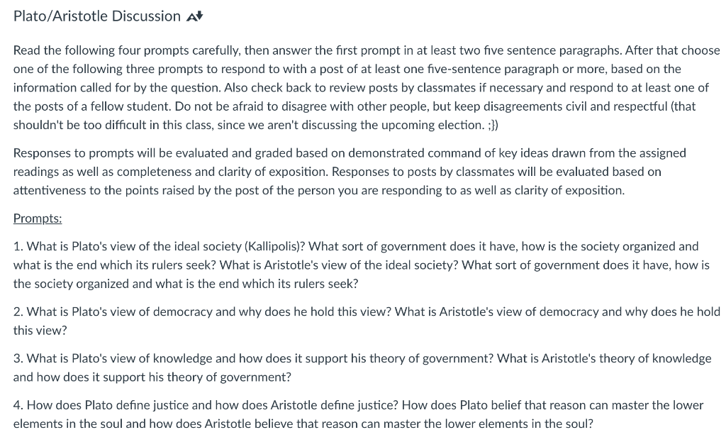 Political Theory Plato/Aristotle Discussion A