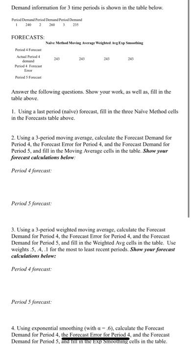 Demand information for 3 time periods is shown in