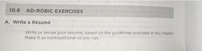 10.8 AD-ROBIC EXERCISES A. Write a Rsum Write or