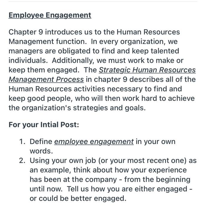 Employee Engagement Chapter 9 introduces us to